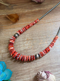 22-Inch Graduated Orange and Red Spiny Oyster & Sterling Silver Pearl Necklace