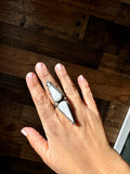 Long Ring - adjustable white buffalo ring and sterling silver