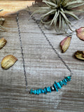 Turquoise Chip Necklace – Sterling Silver Pearl Accent – Paperclip Chain