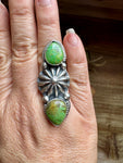 Adjustable Green Turquoise Concho Ring – Navajo Handmade by BJA (Boyd Ashley)