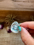 Cowboy Hat Ring with Kingman Turquoise – Triple Stone – Size 7.5 – Sterling Silver