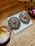 Large Concho Earrings with Red Spiny Oyster – Sterling Silver