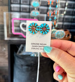 Blue Magnesite Turquoise & Red Cluster Stud Earrings