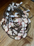 Sterling Silver Choker – 4 Flat Pink Conch Teardrops – 14.5" Approx.
