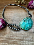 Agate Druzy Necklace – 8mm & 10mm Sterling Silver Pearls – Handmade by The Bijoux FAB – 17"