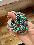 6 mm Sterling Silver Pearls bracelet with real turquoise