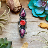 MJ Ring Three-Stone Purple & Red Spiny Oyster Sterling Silver