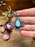 Zia Symbol Pendant with Golden Hill Turquoise – Sterling Silver – Native Made by K. Billah – Fits 8mm