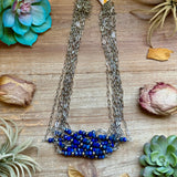 Faceted Lapis & Sterling Silver Pearl Paperclip Necklace