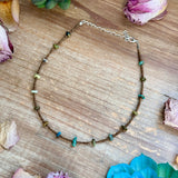 14” Bronze Seed Bead Necklace with Real Turquoise rondelle