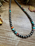 Mohave Turquoise Mix & Sterling Silver Necklace – 8 mm Beads – 19 Inch + Extender