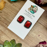 MJ Red Spiny Oyster Rectangle Stud Earrings