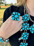Complete Squash Blossom Set – Kingman Turquoise – Sterling Silver – Navajo Made by Wilson Dawes