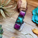 MJ Ring Three-Stone Turquoise & Purple Spiny Oyster Sterling Silver