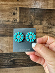 Cluster earrings stud - sterling silver and turquoise