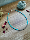 3 mm Sterling Silver Pearls choker with magnesite darker turquoise heishi - western jewelry