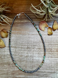Sterling Silver Pearl & Green Heishi Turquoise Necklace – 19"