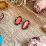 Red Spiny Oyster Beaded Border Stud Earrings – Option 1