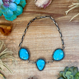 One-of-a-Kind Three-Stone Turquoise Beaded Border Choker