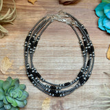 Sterling Silver Pearl & Black Onyx Necklace – 15" Plus Extender
