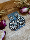 Concho Dangle Earrings – Sterling Silver – Native Made by E. Tahe