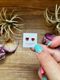 Mini Heart Stud Earrings – Red Inlay – Sterling Silver – Zuni Made