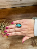 Long Ring- size 8- Kingman turquoise ring and sterling silver