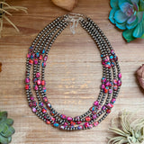 19.5-Inch Pink Mojave-Style Turquoise & Sterling Silver Pearl Necklace