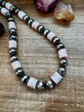 NFR Collection Necklace – 12mm Sterling Silver Pearls with 10mm Pink Conch Rondelles – Handmade by The Bijoux FAB – 30"