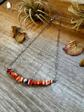 Paperclip Chain Necklace – Spiny Oyster Chip & Sterling Silver Pearl