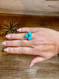 Sterling Silver Round Ring with 3 Kingman Turquoise Stones – Size 6.5