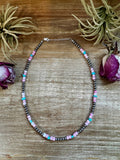 Sleeping Beauty Turquoise & Pink Magnesite Necklace – 4mm Sterling Silver Pearls