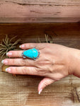 Kingman Turquoise Ring – Size 7.5, Sterling Silver, Stamped KB