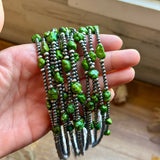 Green Nugget Turquoise & Sterling Silver Pearl Necklace