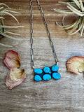 Bar Necklace – 6 Kingman Turquoise Stones – Sterling Silver – 19 Inch Paperclip Chain