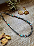 Mohave Turquoise Mix & Sterling Silver Necklace – 8 mm Beads – 19 Inch + Extender