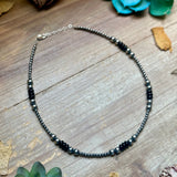 Sterling Silver Pearl & Black Onyx Necklace – 15" Plus Extender