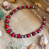 Graduated Dyed Red Coral & Sterling Silver Pearl Necklace
