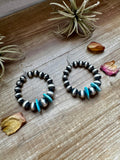 Hoops Earrings - American Rodeo Collection - Sterling Silver Pearls & Turquoise