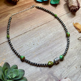 Rare Sonoran Gold Turquoise & Sterling Silver Barrel Bead Necklace