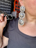 hree-Tier Concho Statement Earrings – Sterling Silver, Native Made by Leander & Rhonda Largo