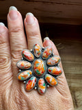 Mojave Spiny & Turquoise Flower Adjustable Ring – Sterling Silver, Made in USA