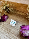 Mini Rectangle Stud Earrings – Kingman Turquoise – Sterling Silver – Zuni Made