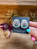 Cowboy Hat Stud Earrings with Kingman Turquoise – Sterling Silver – Native Made by Bobby Platero
