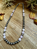 Faceted Kunzite & Sterling Silver Necklace – 8 mm Pearls – 20 Inch