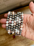 8 mm Sterling Silver Pearls bracelet with pink conch beads