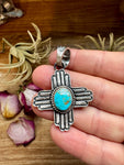 Zia Symbol Pendant with Sonoran Gold Turquoise – Sterling Silver – Native Made by K. Billah – Fits 8mm