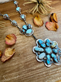 Massive Lariat Necklace – Golden Hill Turquoise – 28 Inch Sterling Silver Chain – 5.5 Inch Drop – Native Made by Delbert Santos