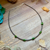 Green Nugget Turquoise & Sterling Silver Pearl Necklace