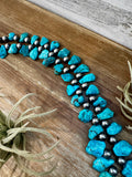 NFR Collection Necklace – 8mm Sterling Silver Pearls with Graduated Turquoise – Handmade by The Bijoux FAB – 34"